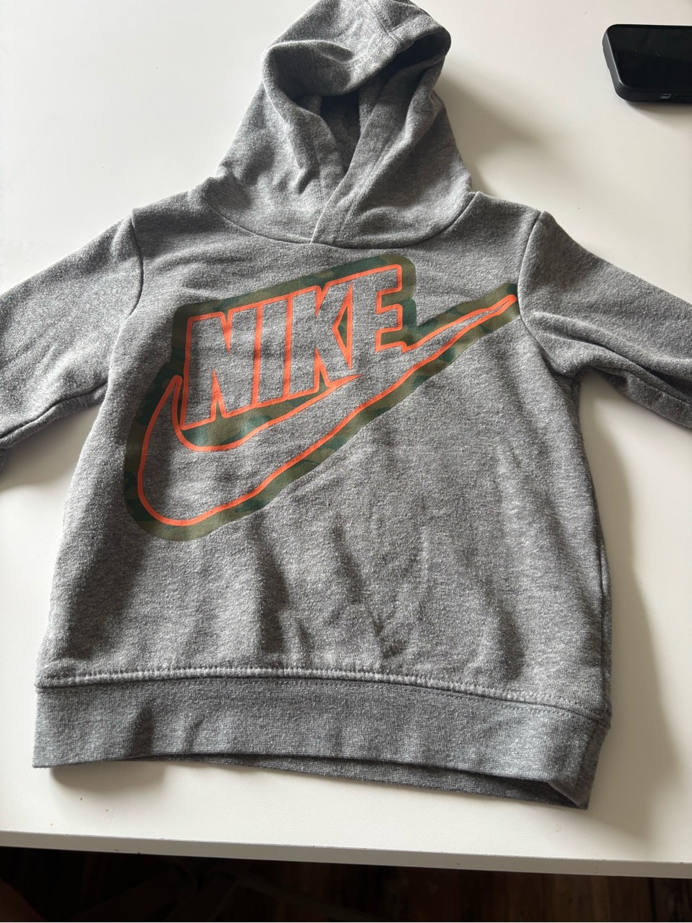 Nike Kids Gray Hoodie with Orange-Trim Logo